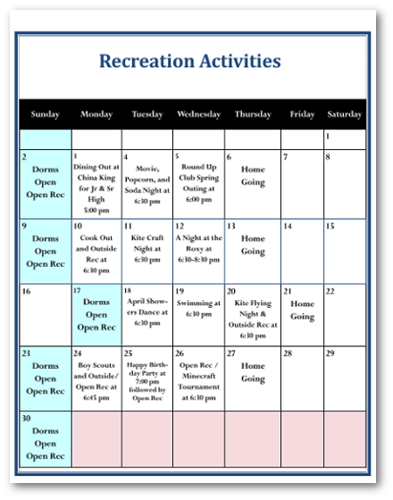 Click here to download the Recreation Calendar
