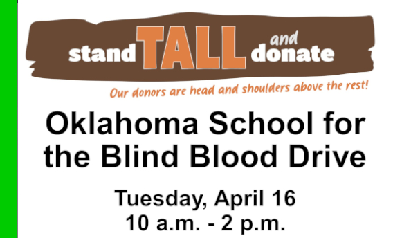 Blood Drive flyer with text Stand Tall and Donate, Blood Drive April 16th 10am to 2pm