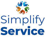  service desk logo with arrows pointing out with words simplify service